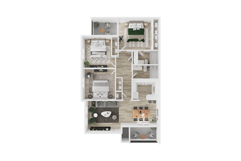 Floor plan for 3 beds, 2 baths, 1100 sqft